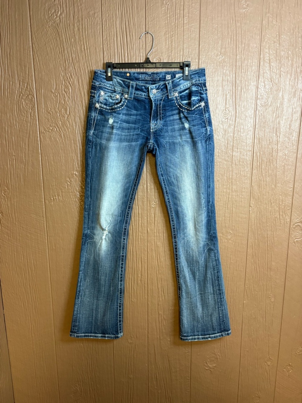 Miss Me Dark Blue Embroidered Waistband Bootcut Jeans - Size 30